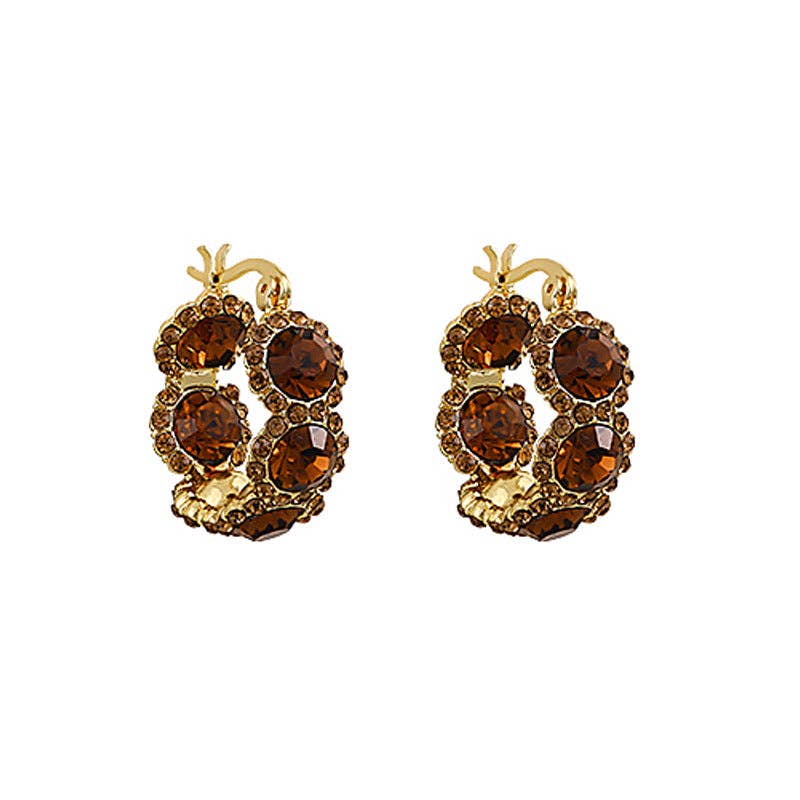 Coffee Mini Crystal Hoop Earrings